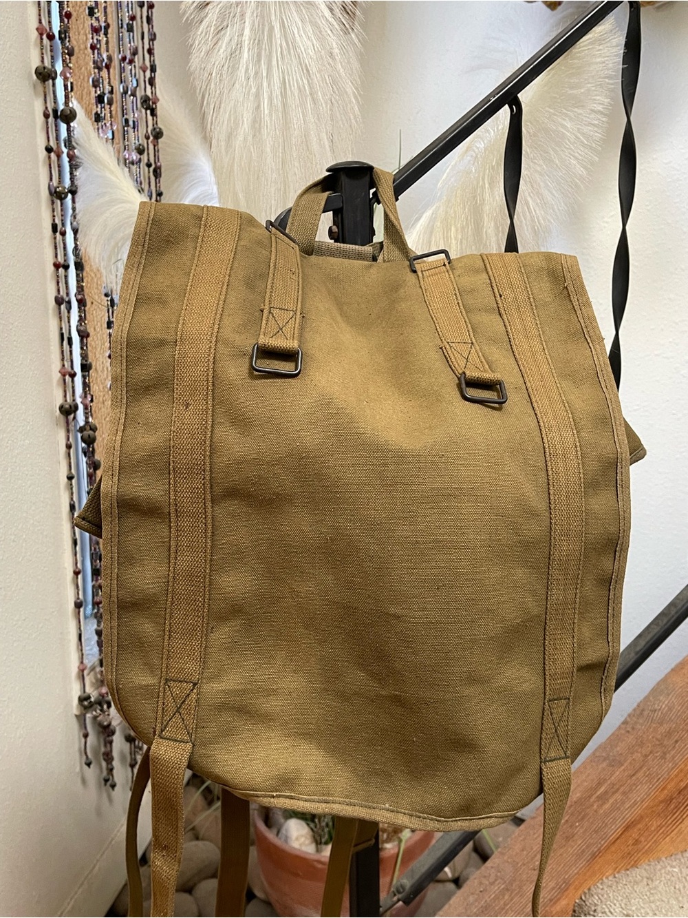 Authentic Vintage 80’s Army Olive Green Canvas 100% Cotton Surplus Backpack